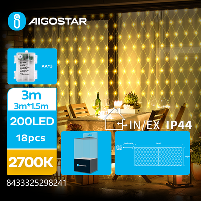 Cortina Luces Led Navidad Luz Calida 3m x1,5mt 